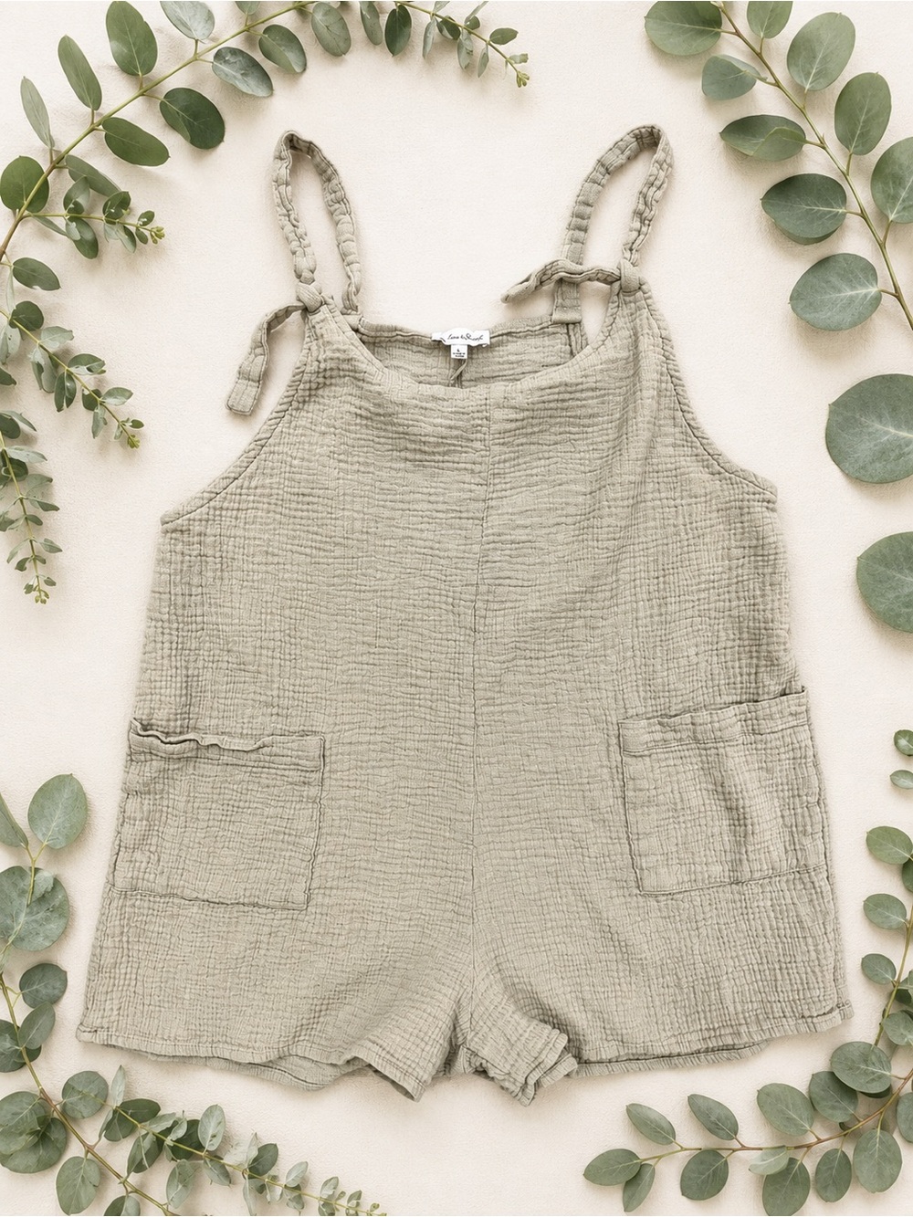 Sage Green Gauze Romper Size Large Boho Summer Casual